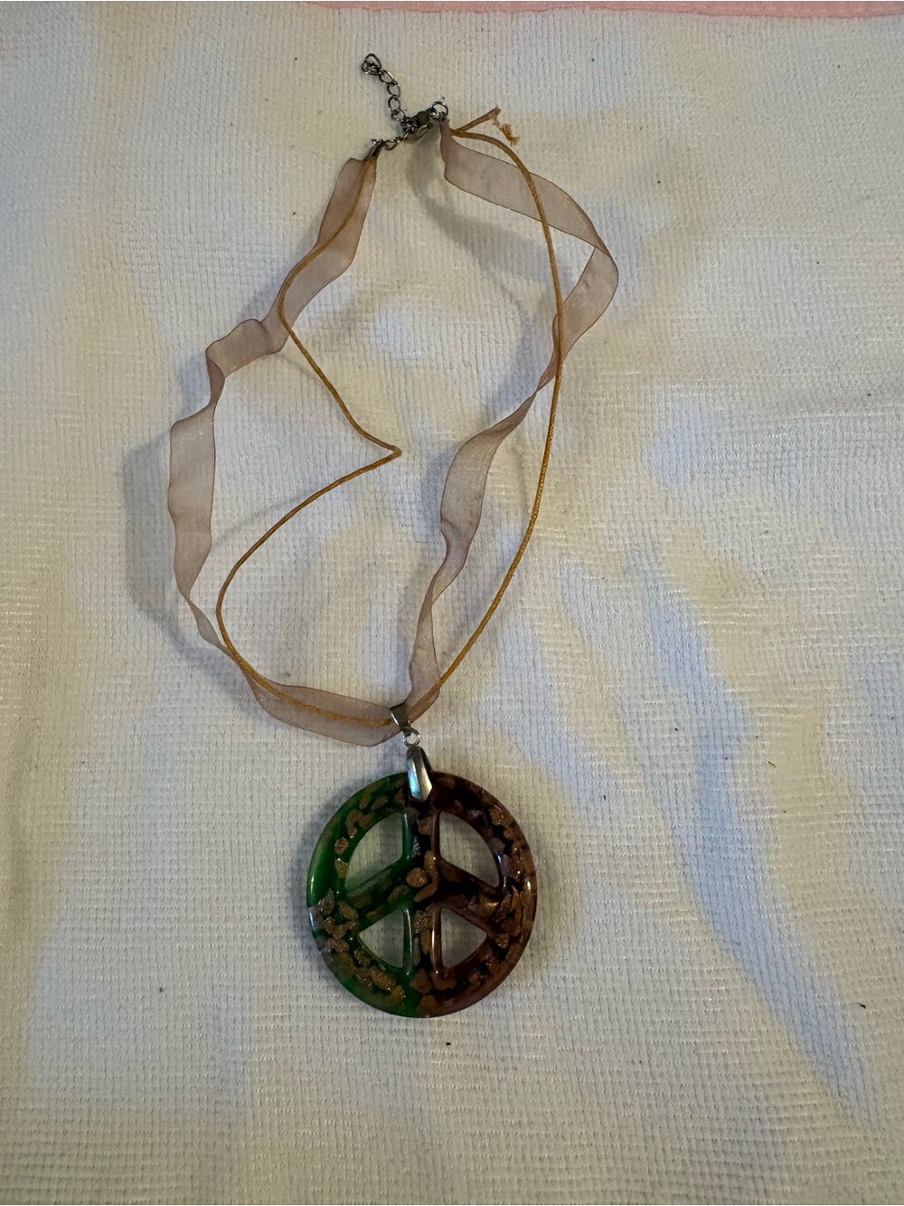 Boho Green & Brown Peace Sign Pendant Necklace